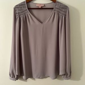 Laurie Felt Smocked V Neck  Long Sleeve Blouse Size M